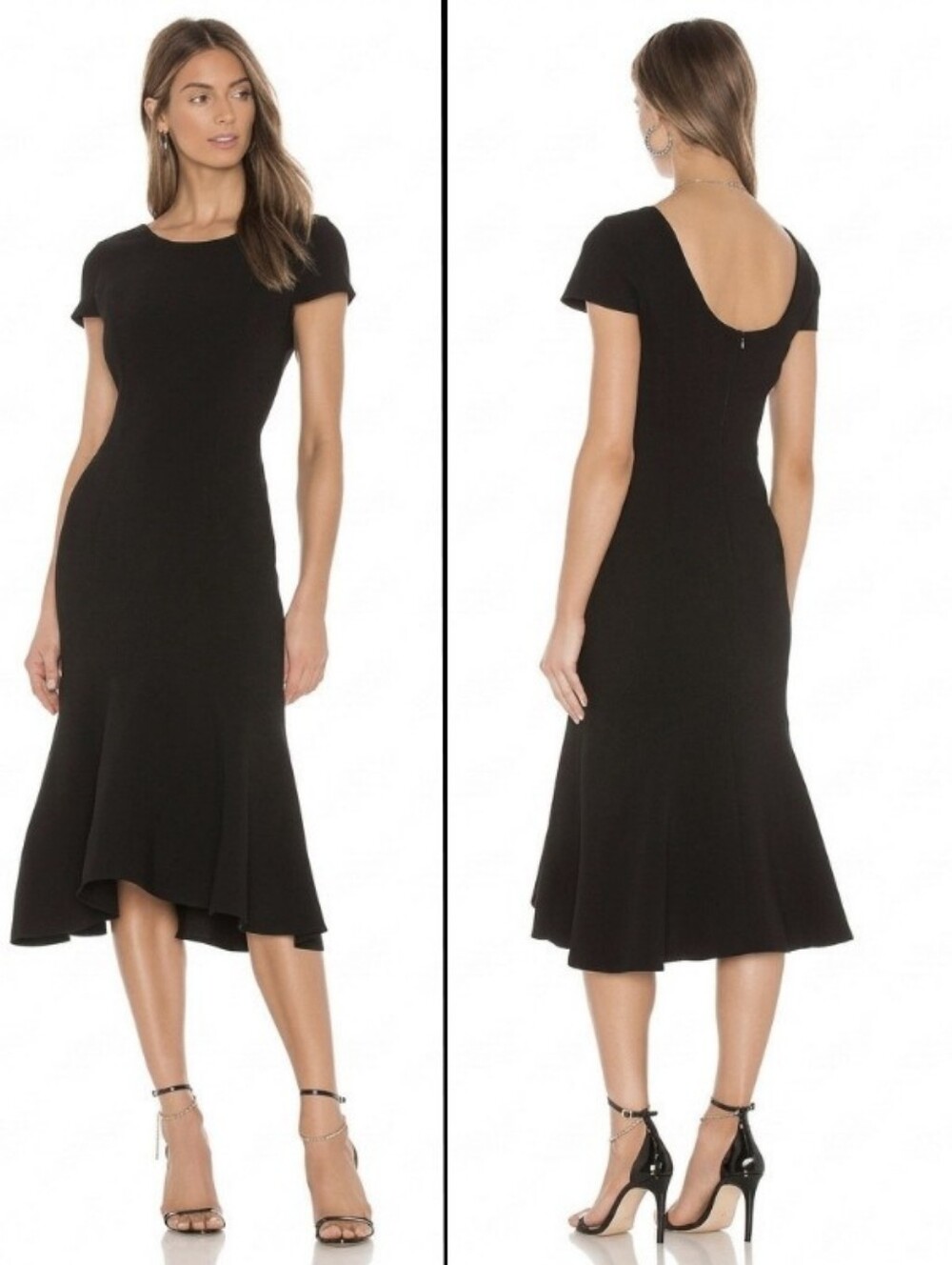 Amanda Uprichard Evalina Black Short Sleeve Scoop Back Midi Dress XS Cocktail